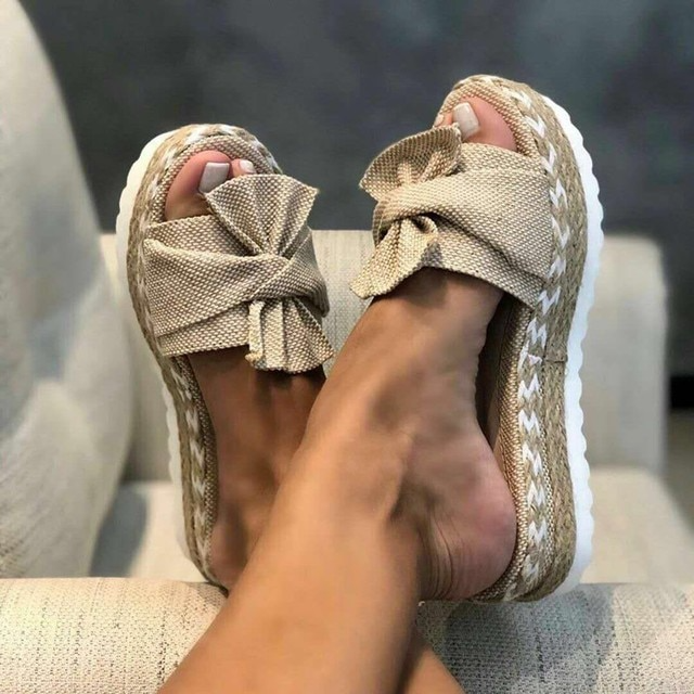 Mia Sandals | Woven Wedge Heel Sandals with Bow Detail