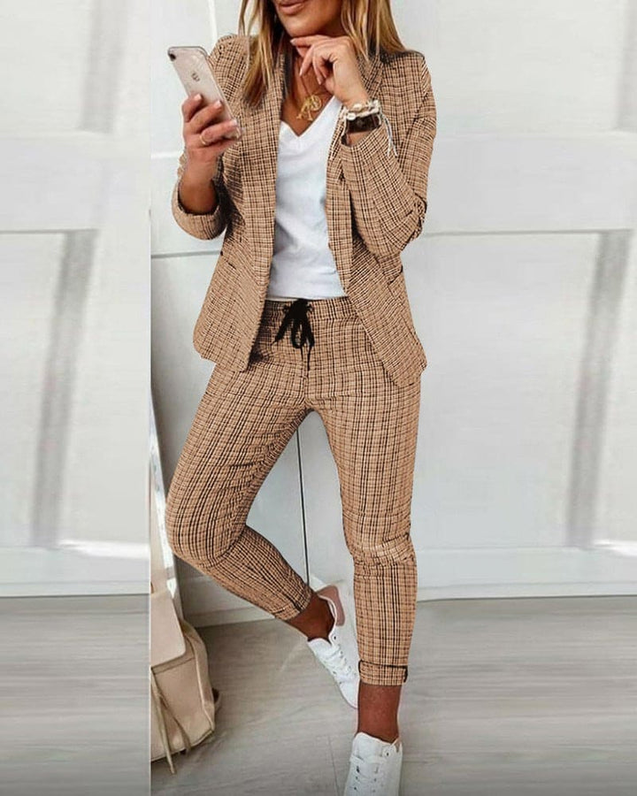 Vivienne | Women's 2 Piece Check Blazer and Slim Trouser Suit Set