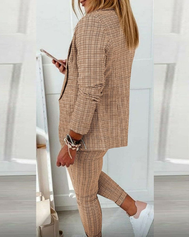 Vivienne | Women's 2 Piece Check Blazer and Slim Trouser Suit Set