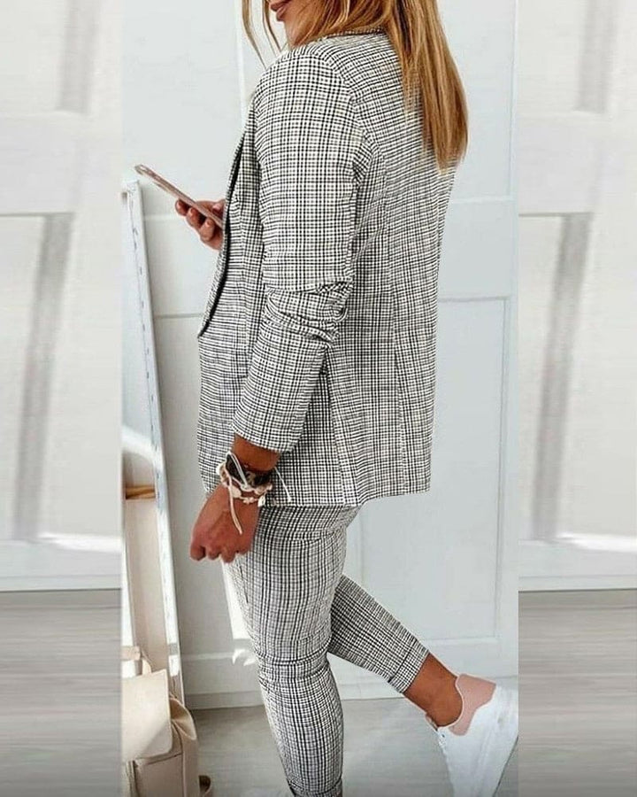 Vivienne | Women's 2 Piece Check Blazer and Slim Trouser Suit Set