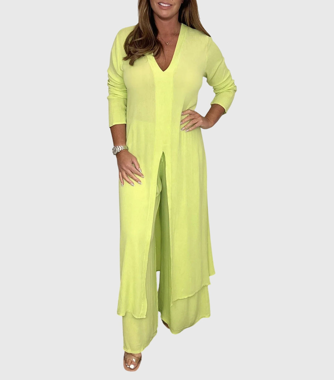 Serena | Women's Longline Cardigan Wide Leg Trousers Two-Piece Set