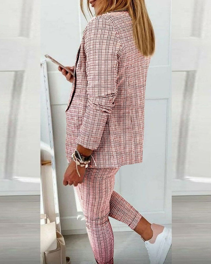 Vivienne | Women's 2 Piece Check Blazer and Slim Trouser Suit Set