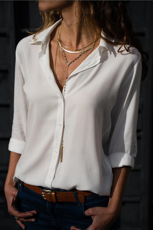 Luna | Women's V-Neck Long Sleeve Button Up Blouse