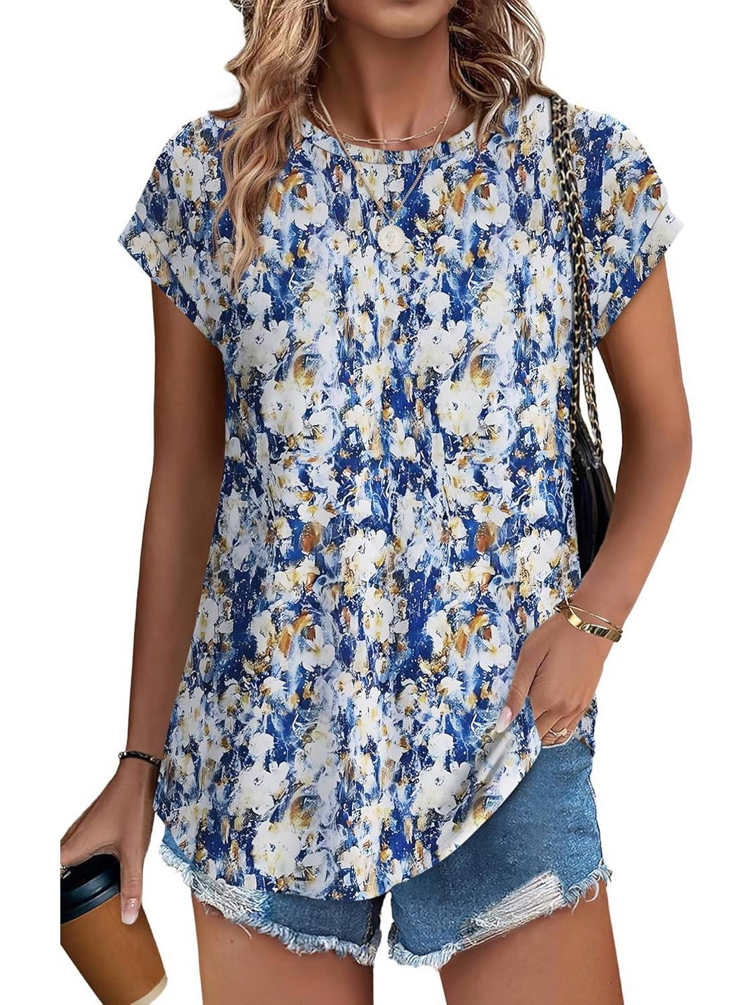Zara | Women's Printed Short Sleeve Blouse Floral Casual Top