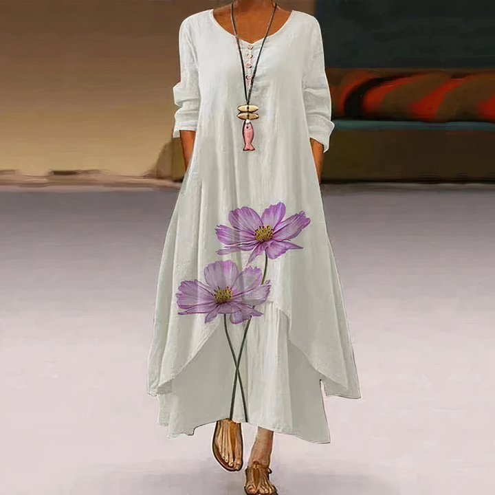 Celeste | Women's Floral Maxi Dress with Long Sleeves & Asymmetric Hem