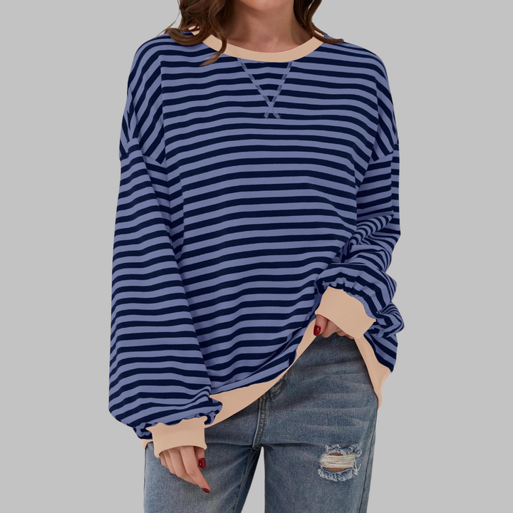 Remi | Women's Oversized Striped Long Sleeve Crew Neck Sweatshirt