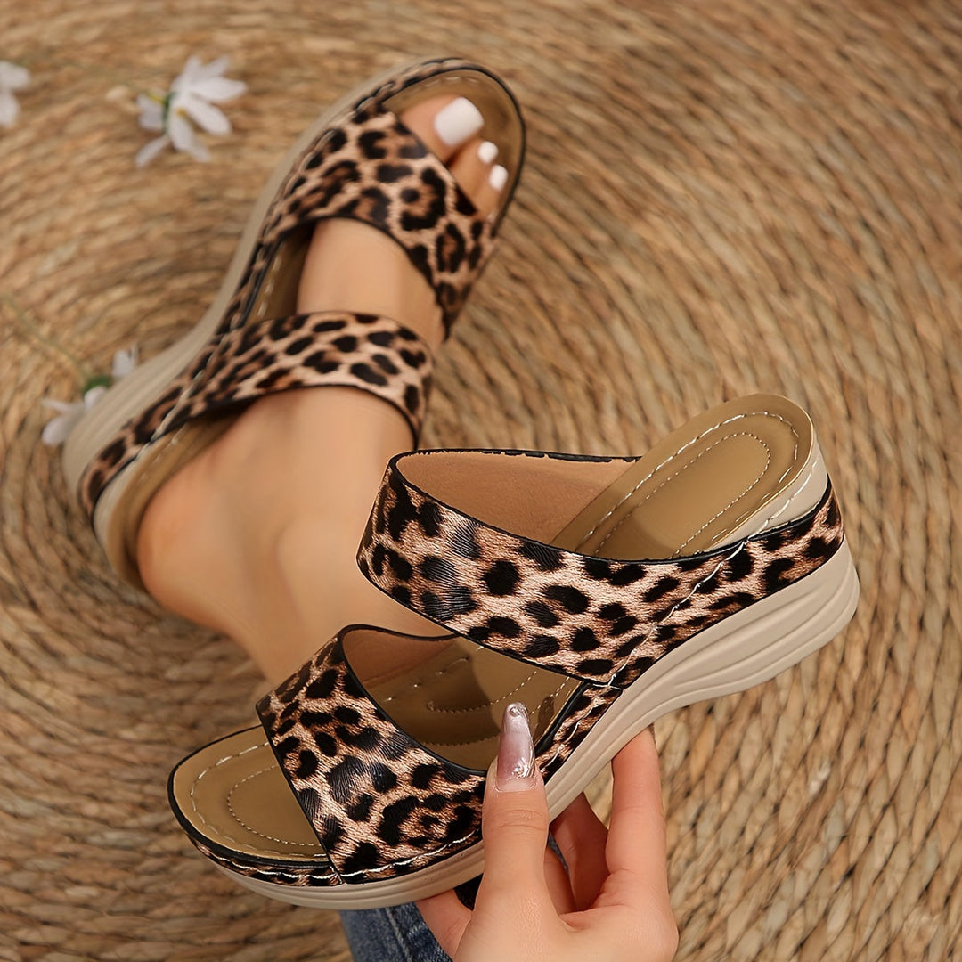 Sahara | Leopard Print Mid-Height Wedge Slide Sandals