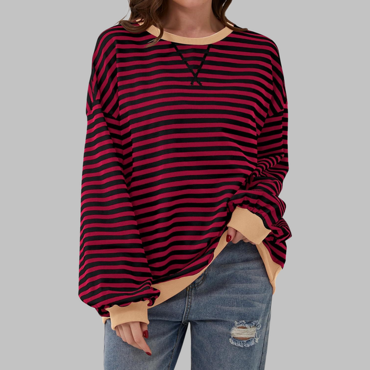 Remi | Women's Oversized Striped Long Sleeve Crew Neck Sweatshirt