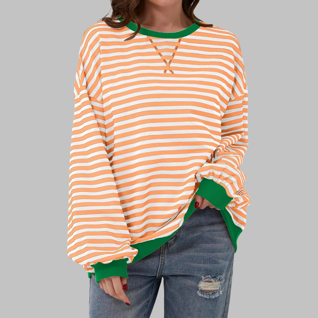 Remi | Women's Oversized Striped Long Sleeve Crew Neck Sweatshirt