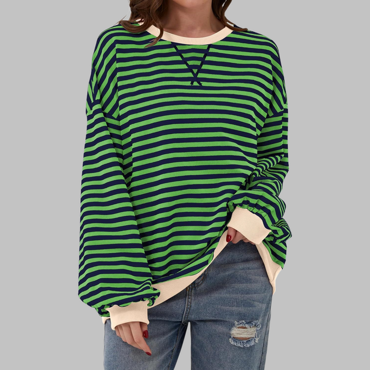 Remi | Women's Oversized Striped Long Sleeve Crew Neck Sweatshirt