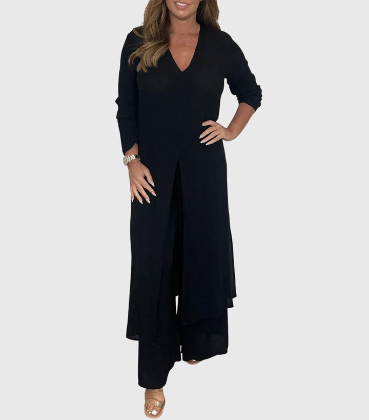 Serena | Women's Longline Cardigan Wide Leg Trousers Two-Piece Set