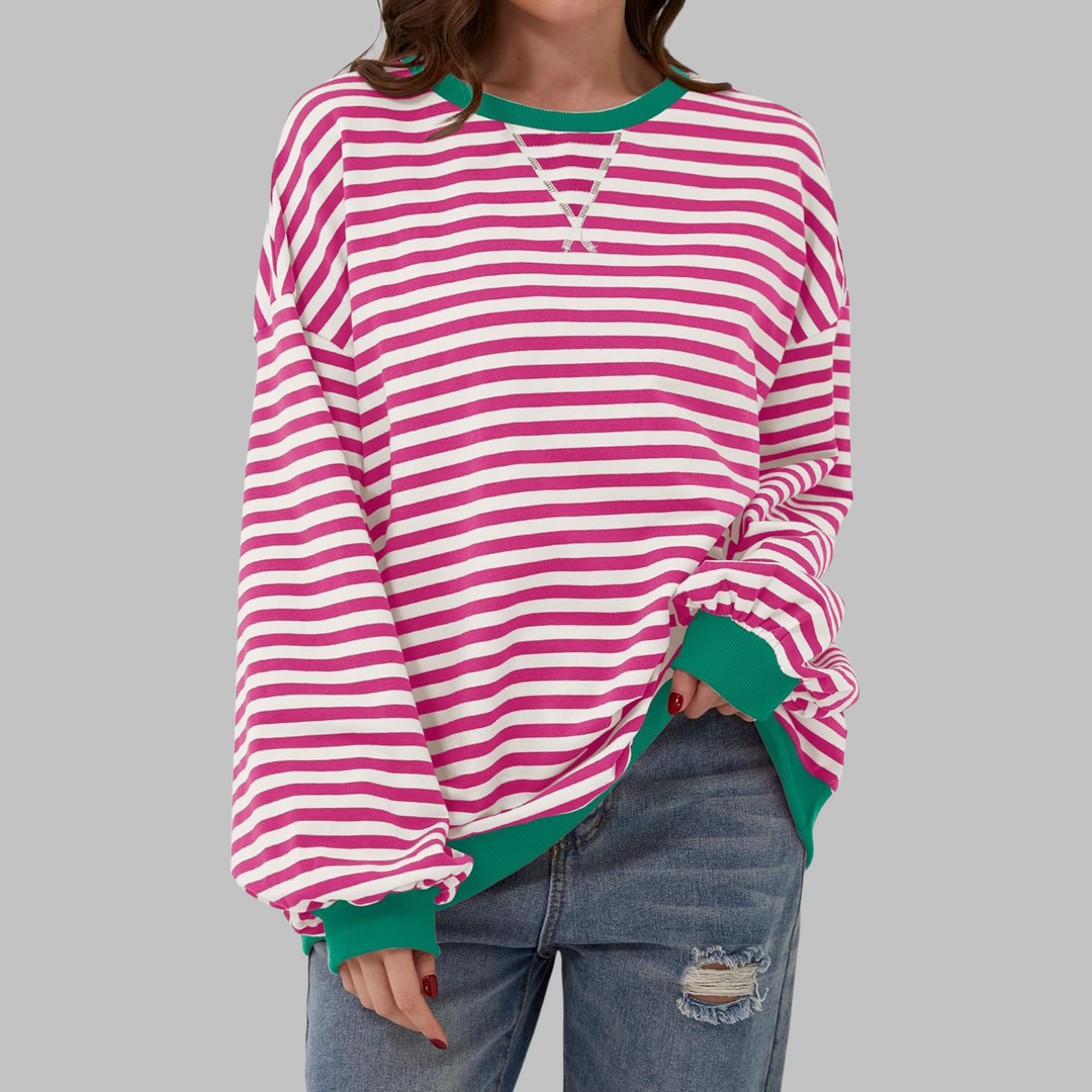 Remi | Women's Oversized Striped Long Sleeve Crew Neck Sweatshirt