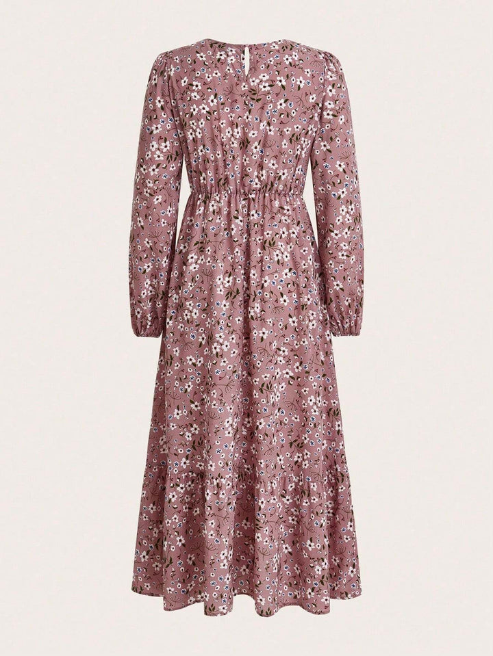 Blossom | Women's Floral Maxi Dress Long Sleeve Round Neck