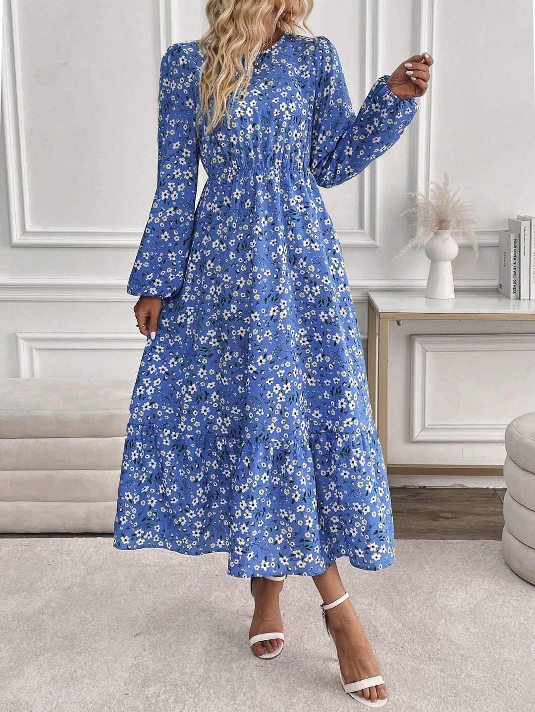 Blossom | Women's Floral Maxi Dress Long Sleeve Round Neck