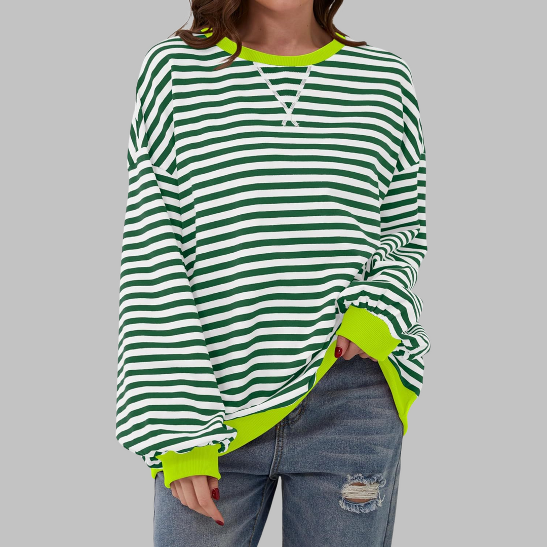 Remi | Women's Oversized Striped Long Sleeve Crew Neck Sweatshirt