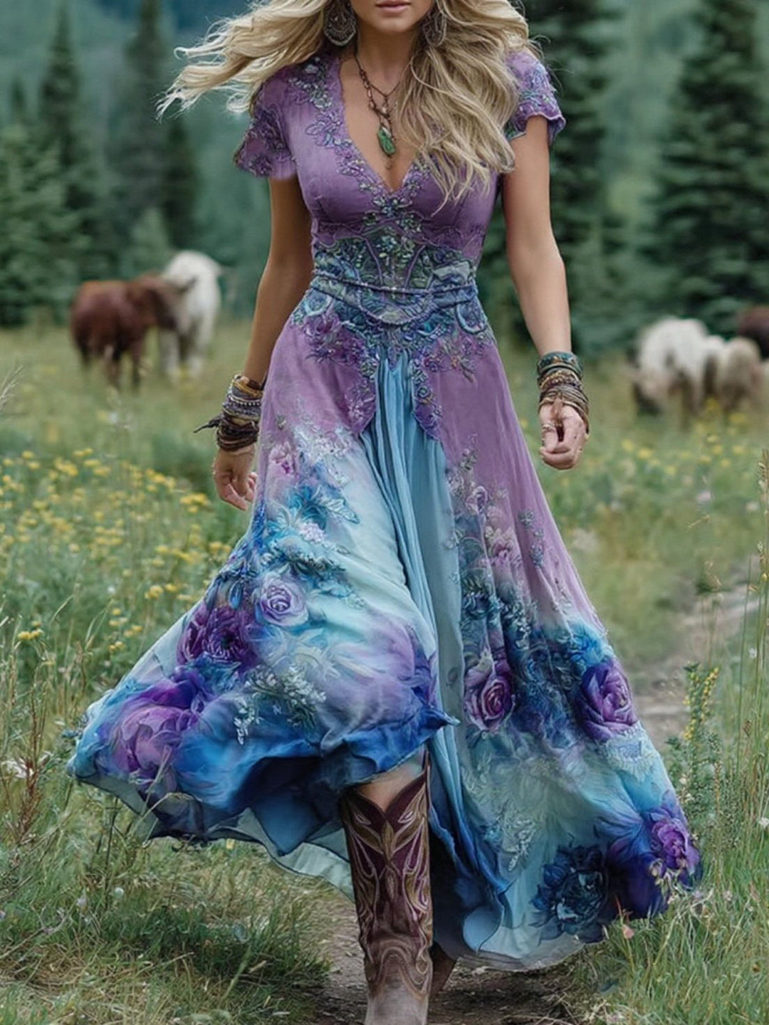 Wrenley | Women's Floral Print Maxi Dress - Purple - Image 6