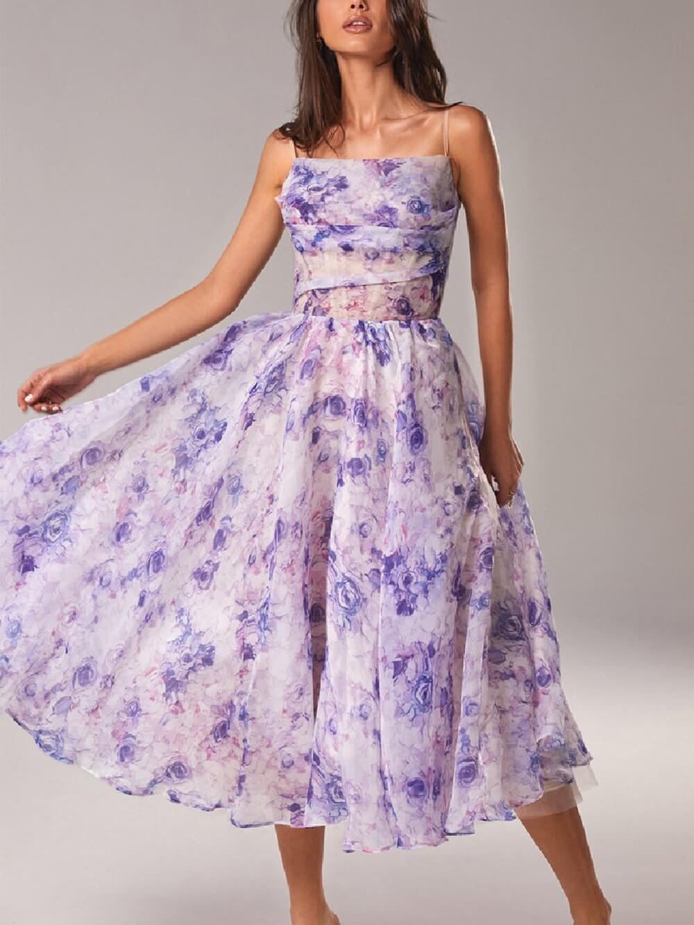Eloise | Women's Floral Spaghetti Strap Swing Midi Dress