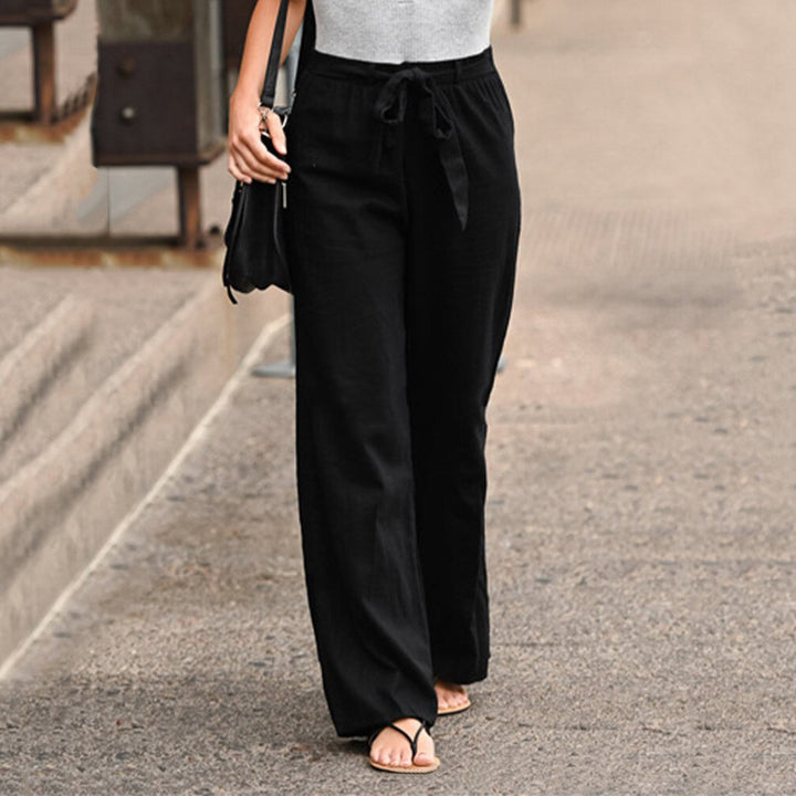 Lena | Women's High Waist Wide-Leg Linen Trousers with Tie Waist
