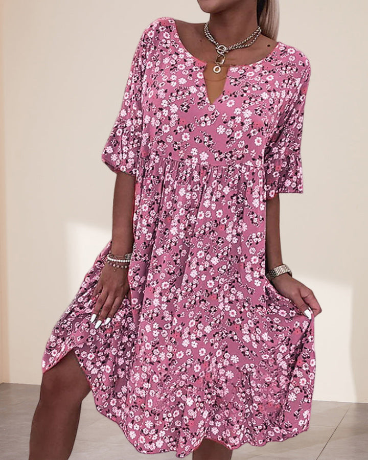Poppy | Women's Floral Midi Dress Half Sleeve V-Neck Boho Summer Dress