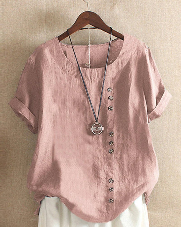 Hana | Women's Linen Button Front Short Sleeve Top Relaxed Fit