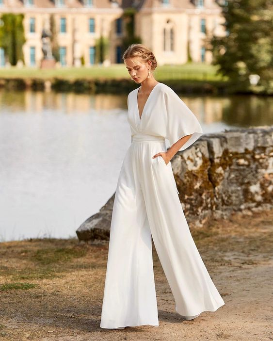 Serafina | Women's V-Neck Wide-Leg Jumpsuit Kimono Sleeve Formal Playsuit