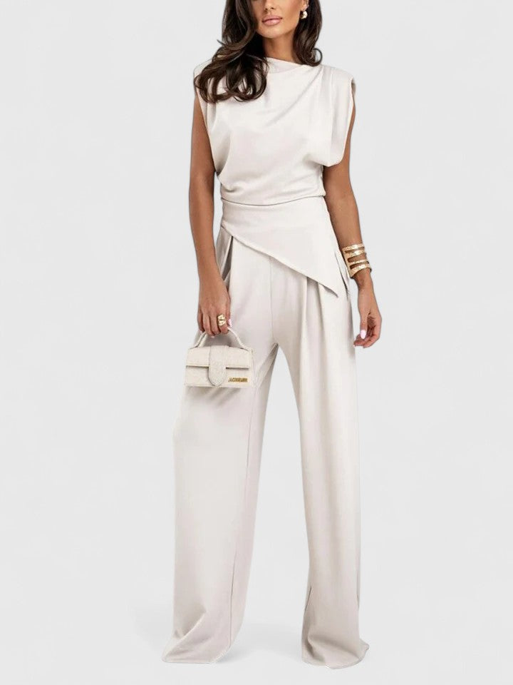 Aria | Women's Draped Sleeveless Top Wide Leg Trousers Set