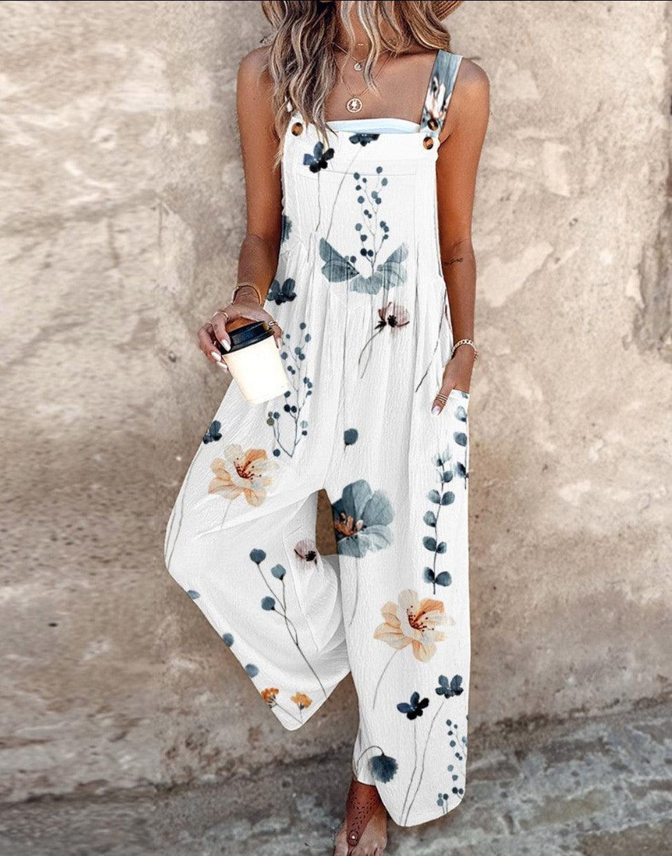 Indira | Women's Floral Print Wide-Leg Jumpsuit Sleeveless Boho Playsuit