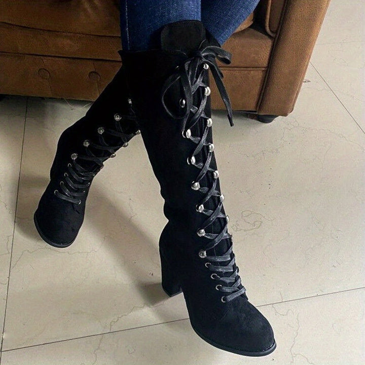 Vornelle | Women's Knee High Lace-Up Slouch Boots - Black - Image 10