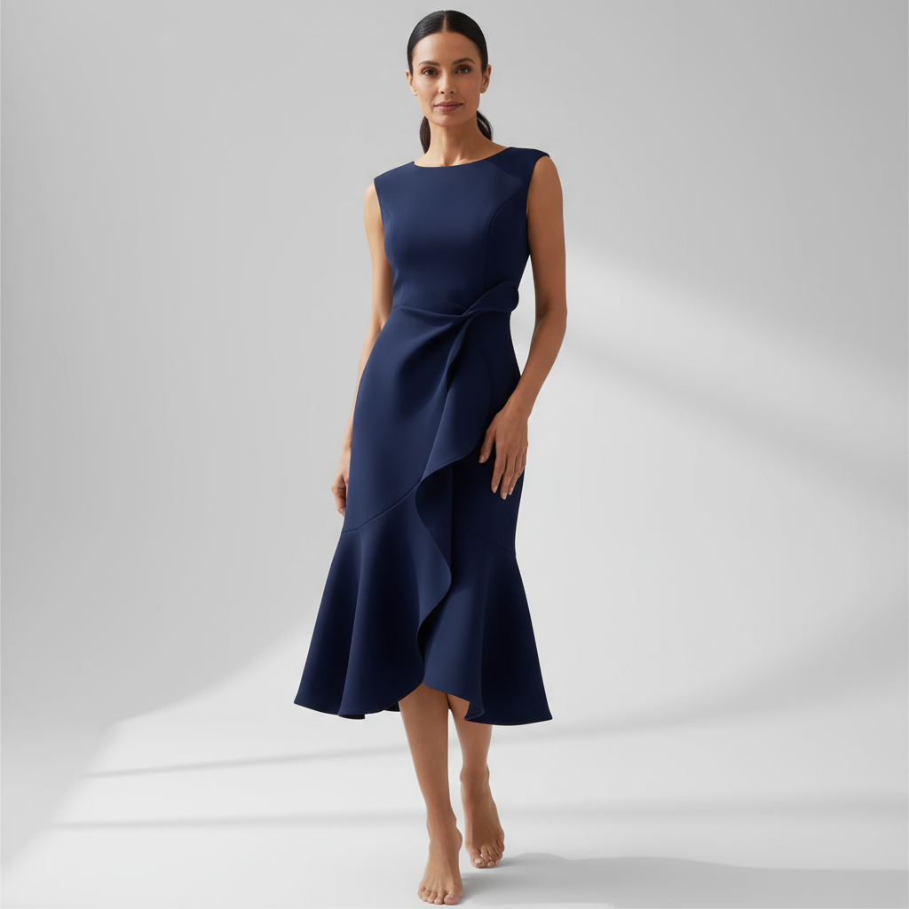 Sheila™ | Draped Asymmetric Midi Dress