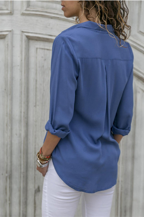Luna | Women's V-Neck Long Sleeve Button Up Blouse