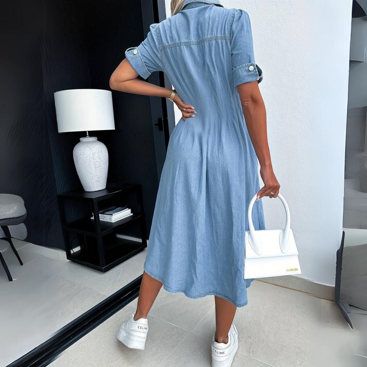 Demi | Women's Denim Shirt Dress Button Front Midi Skirt