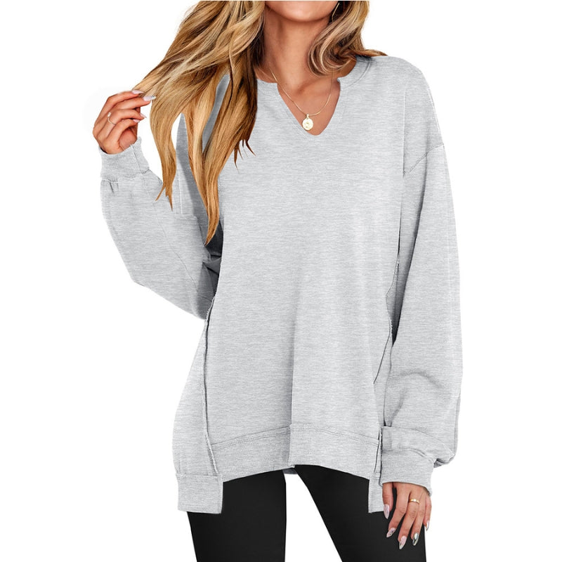 Lena | Women's Oversized V-Neck Sweatshirt Long Sleeve Pullover Top