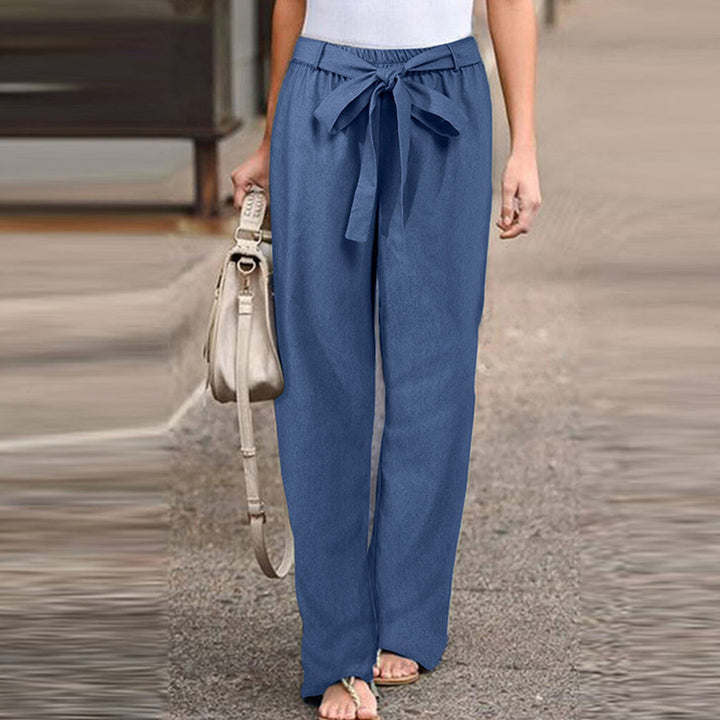Lena | Women's High Waist Wide-Leg Linen Trousers with Tie Waist