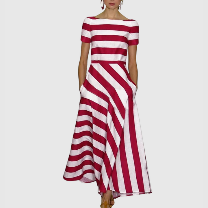 Rowena™ | Short Sleeve Stripe Maxi Dress