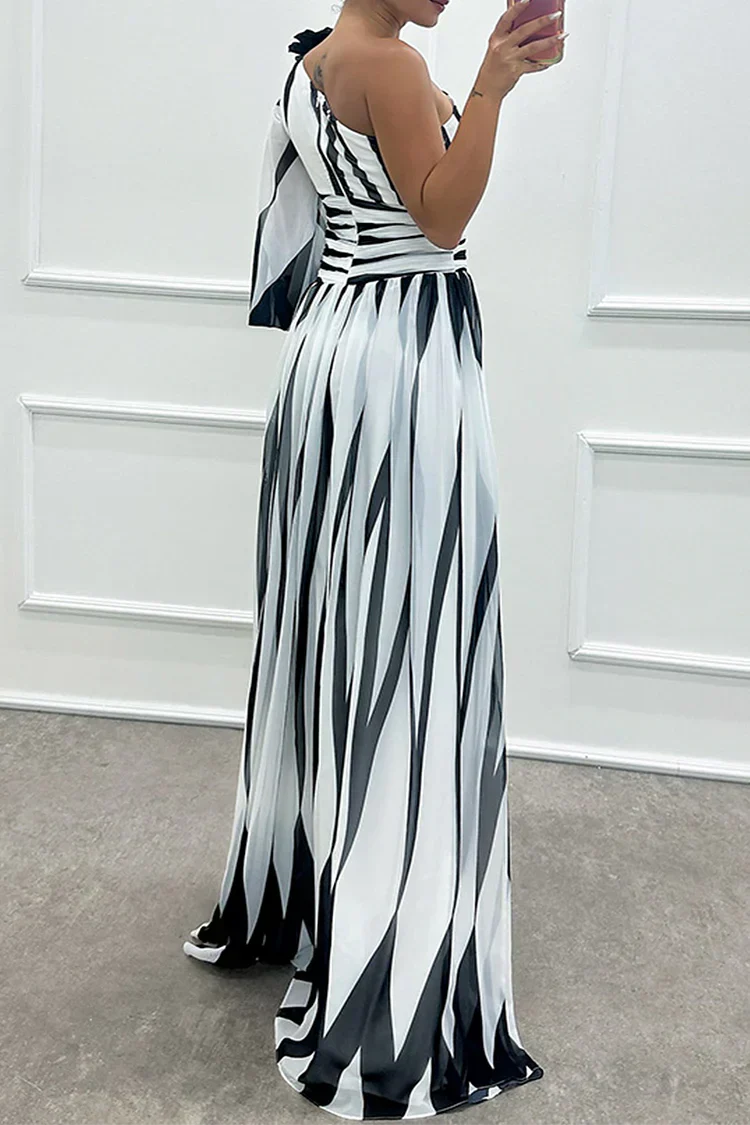 Chloe | Elegant Striped One Shoulder Maxi Dress