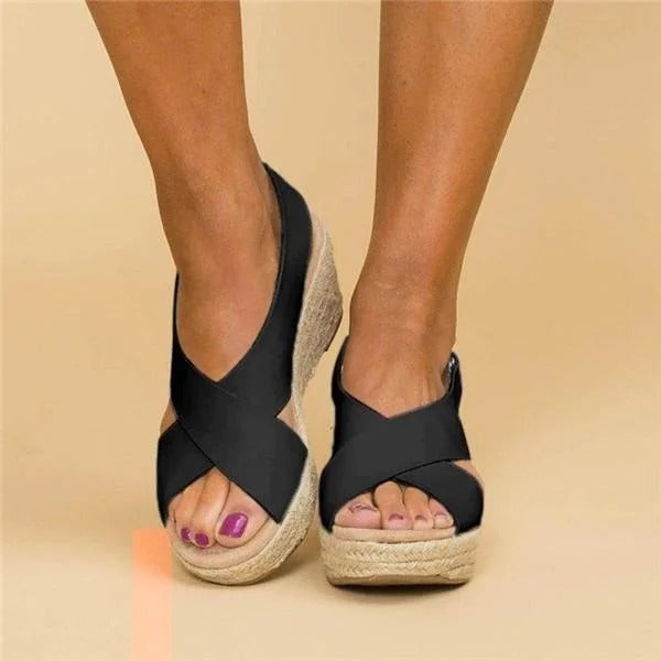 Carmen | Women's Cross Strap Espadrille Wedge Sandals Open Toe