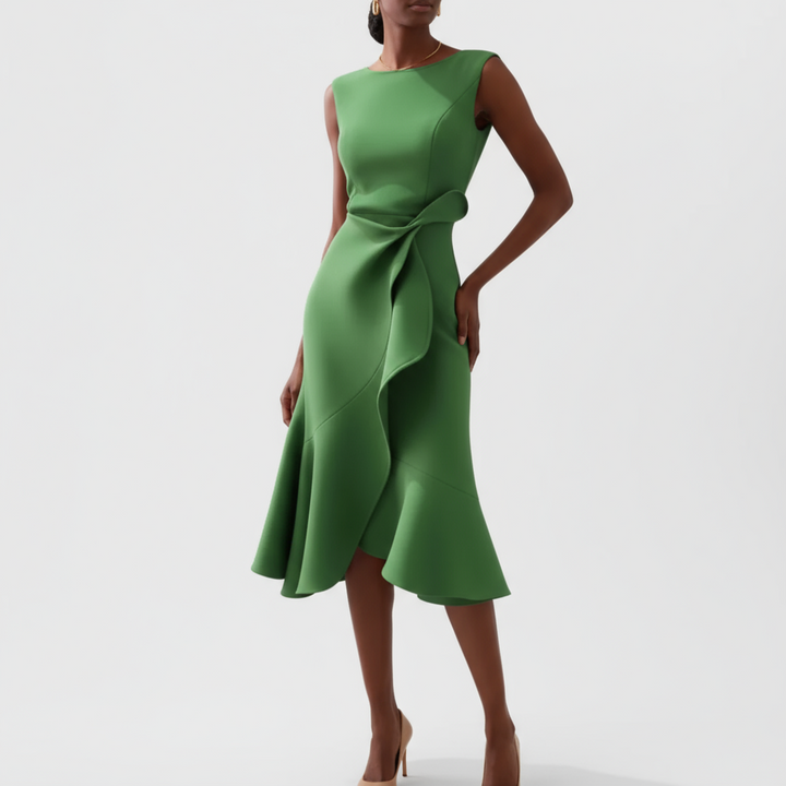 Sheila™ | Draped Asymmetric Midi Dress