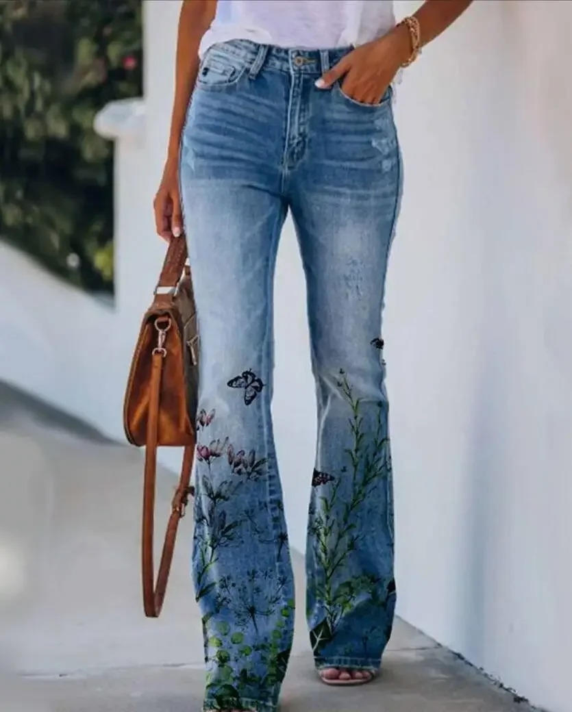 Dani | Women's Floral Print High Waist Straight Leg Jeans