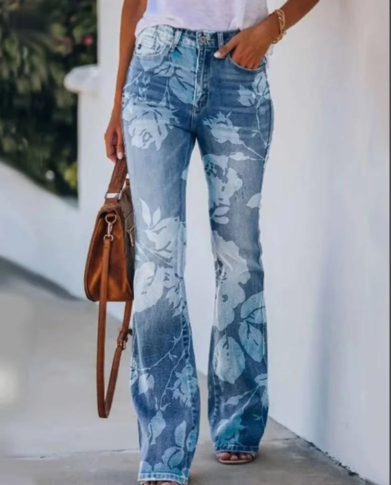 Dani | Women's Floral Print High Waist Straight Leg Jeans