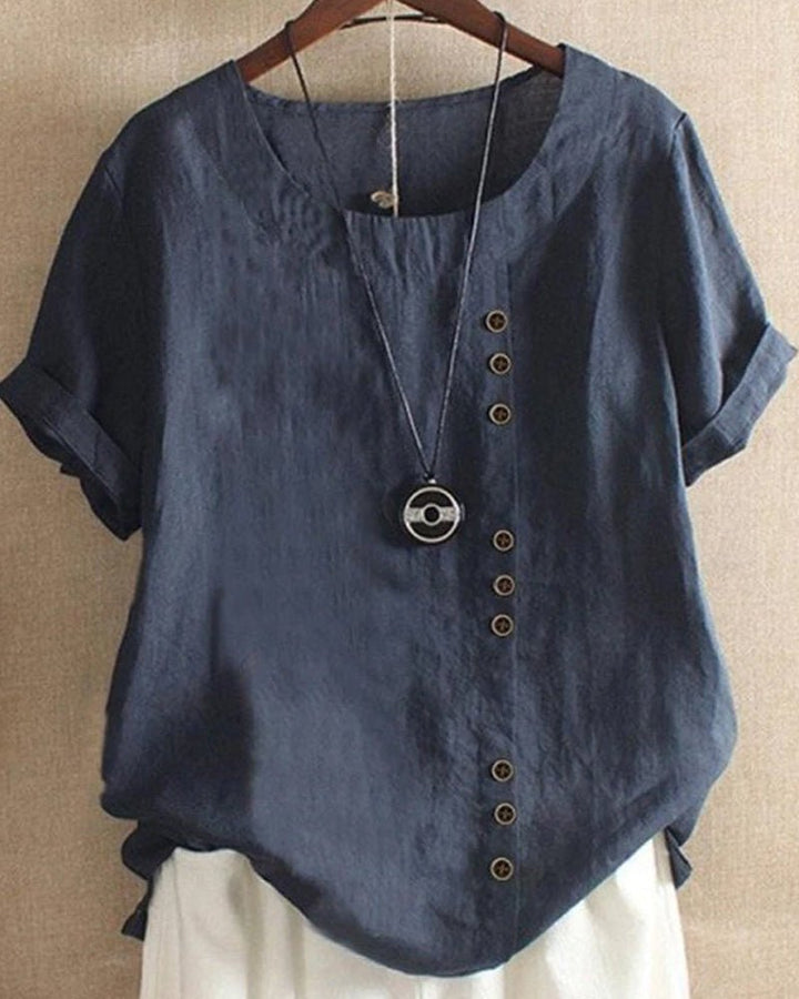 Hana | Women's Linen Button Front Short Sleeve Top Relaxed Fit