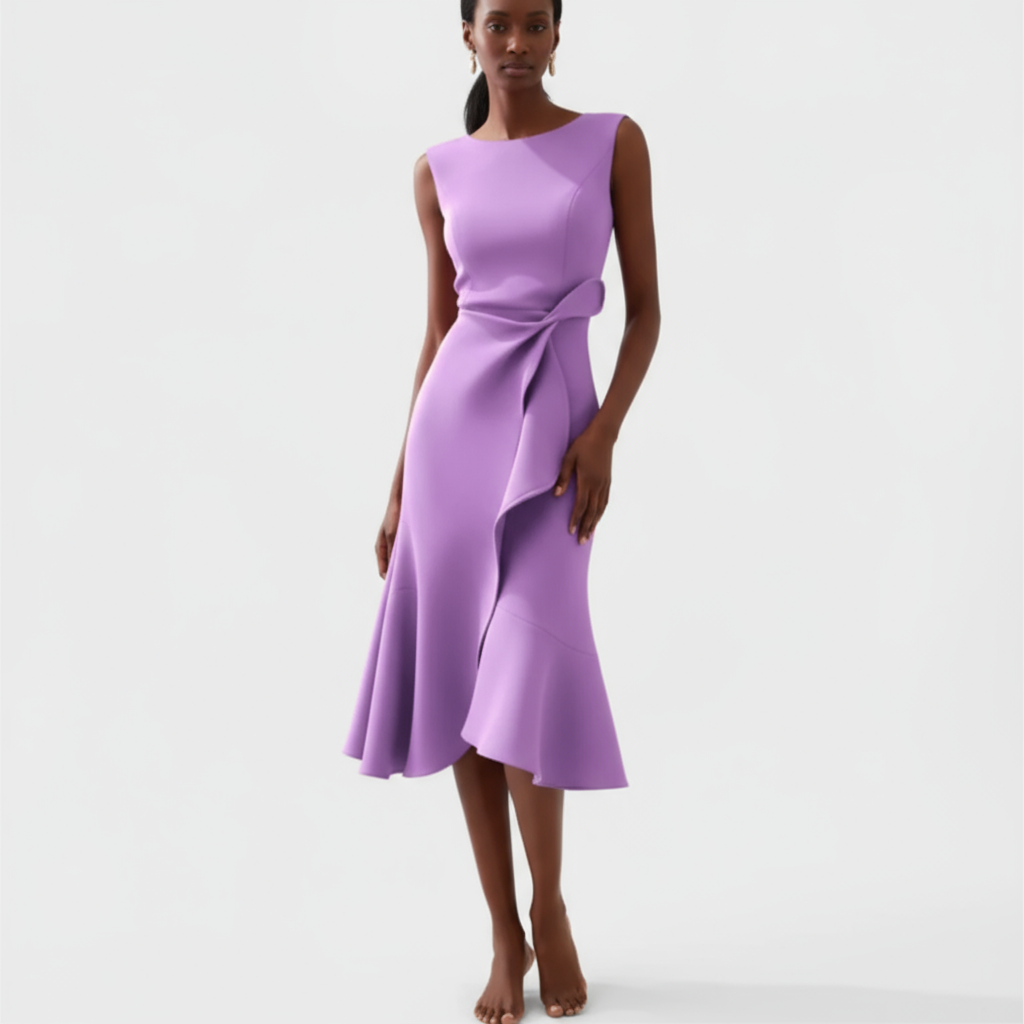 Sheila™ | Draped Asymmetric Midi Dress