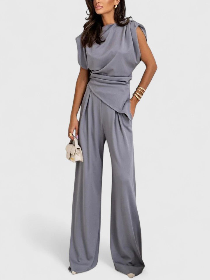 Aria | Women's Draped Sleeveless Top Wide Leg Trousers Set
