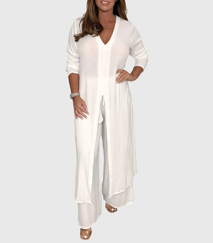 Serena | Women's Longline Cardigan Wide Leg Trousers Two-Piece Set