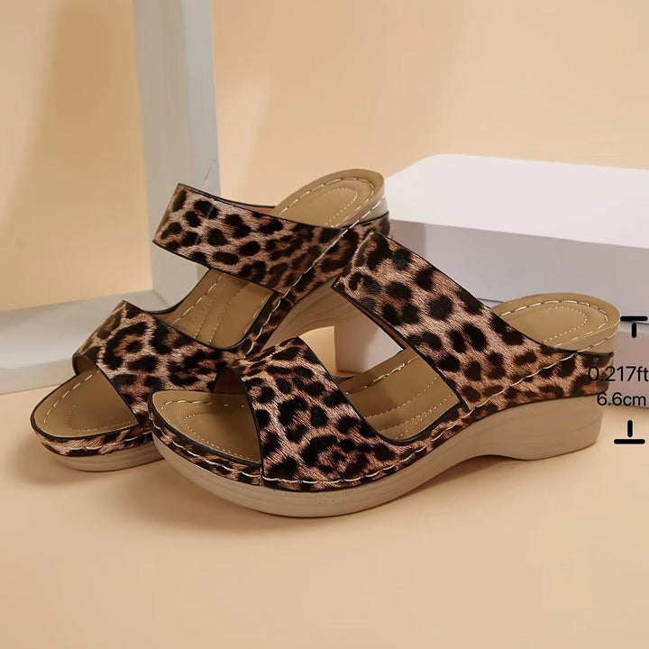 Sahara | Leopard Print Mid-Height Wedge Slide Sandals