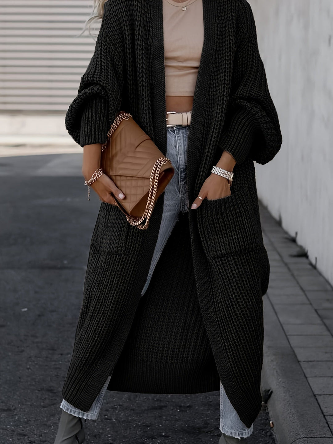 Solara | Women's Longline Open Front Cardigan - Grey - Image 3