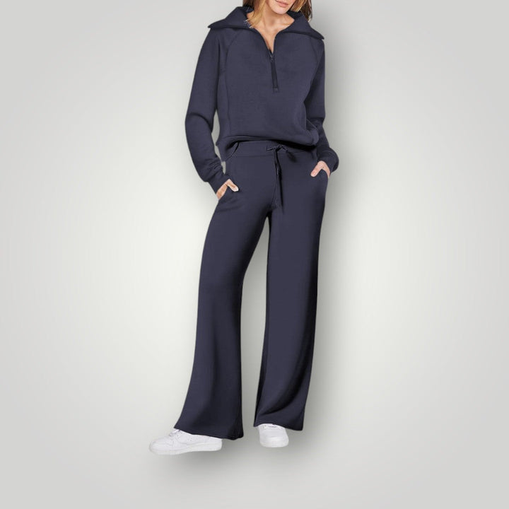 Lilou | Women's Loungewear Set Half-Zip Sweatshirt & Wide-Leg Pants