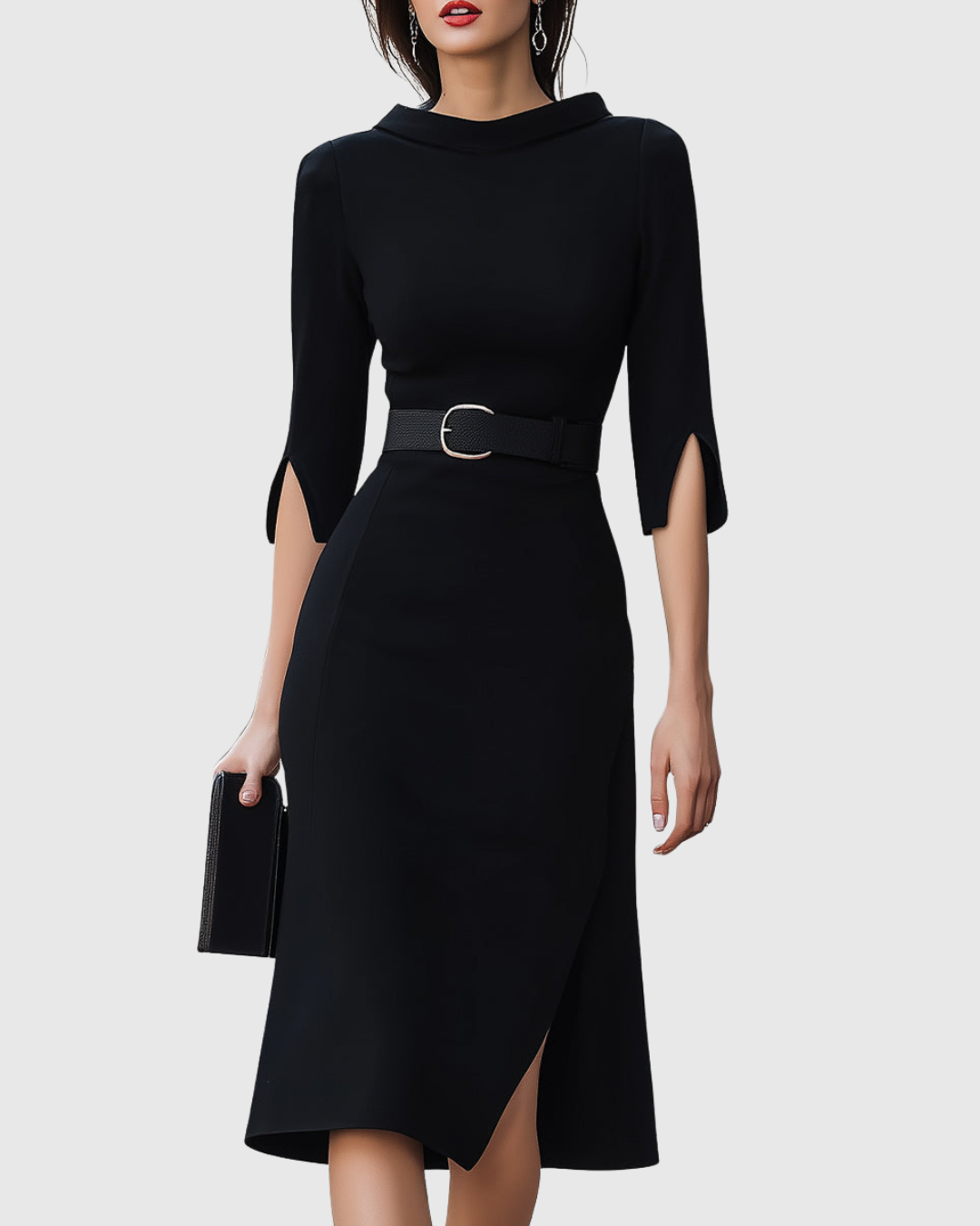 black midi dress with split Harper