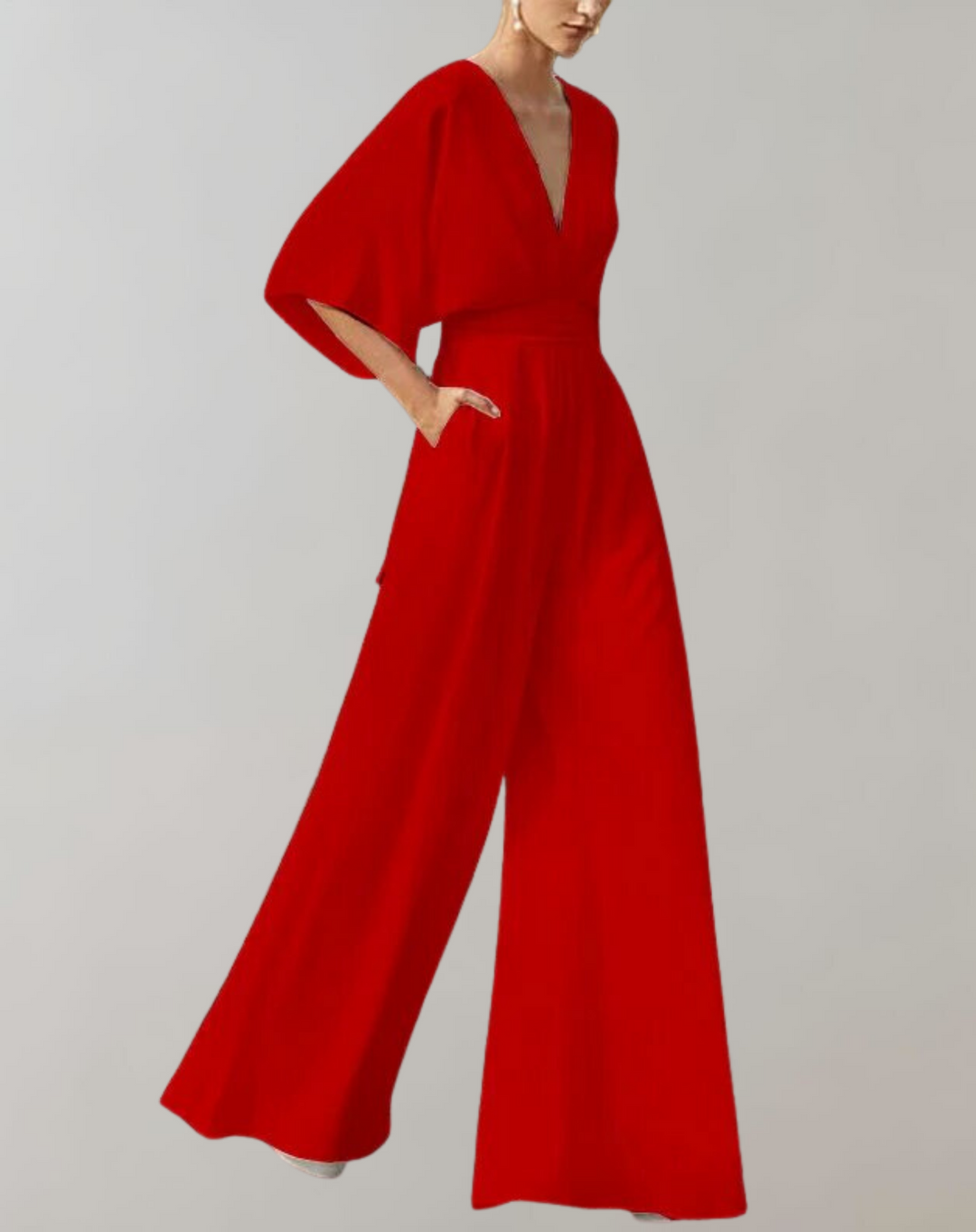 Serafina | Women's V-Neck Wide-Leg Jumpsuit Kimono Sleeve Formal Playsuit