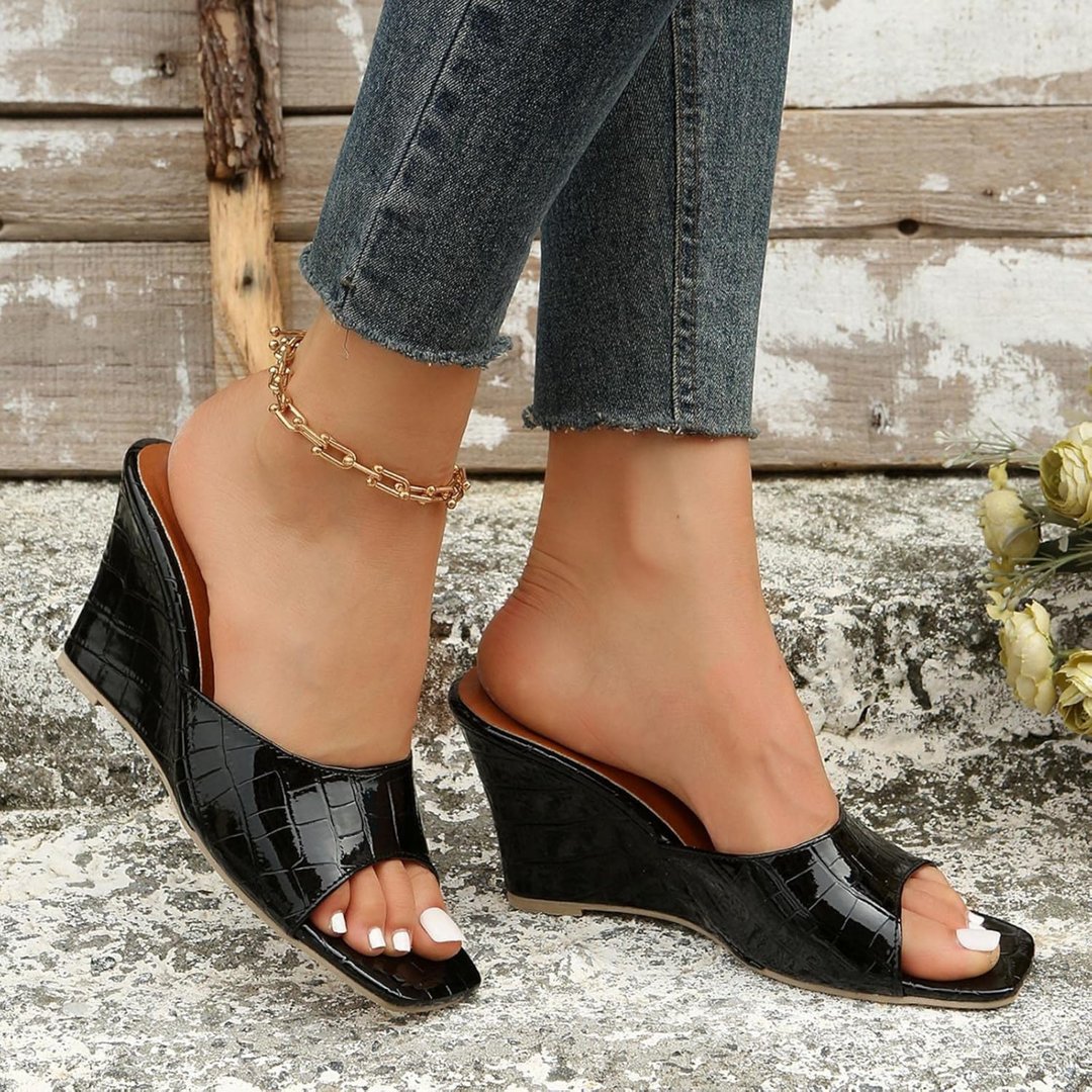 Monroe Faux Snake Leather Wedges