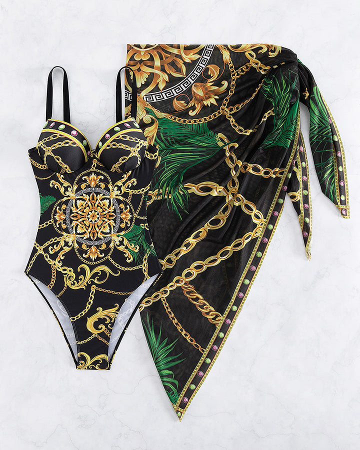 Darlene™ | One-Piece Swimsuit with Push-Up Effect and Matching Beach Skirt